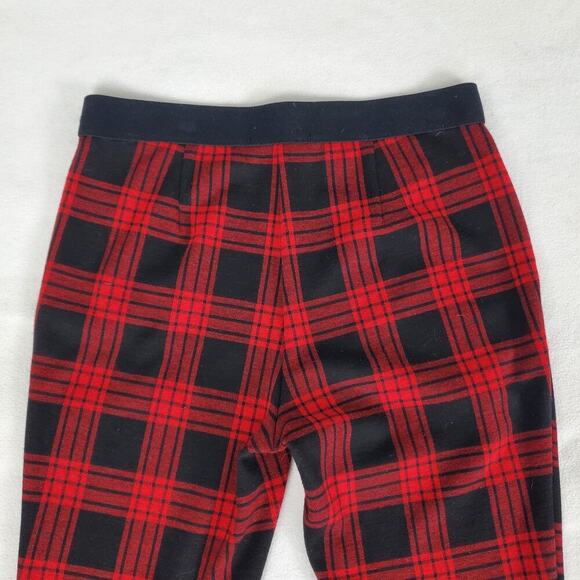 Talbots Buffalo Plaid Ankle Pull On Stretch Pants Petite 6P Red Black Leggings - Picture 3 of 8
